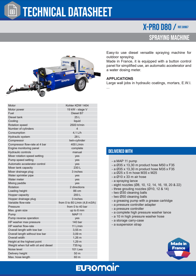 30967 Euromair X-PRO D80 betonpumpe Korn 6mm