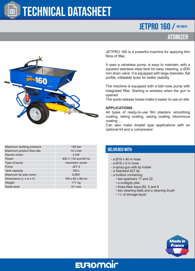30815 Euromair JetPro 160 Sprøjtespartel anlæg 10L.min