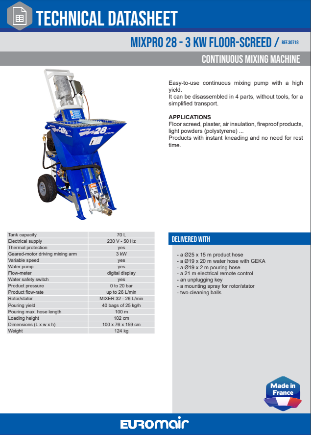 30718 Euromair MIXPRO 28 - 3 kW Betonpumpe / Mørtelpumpe